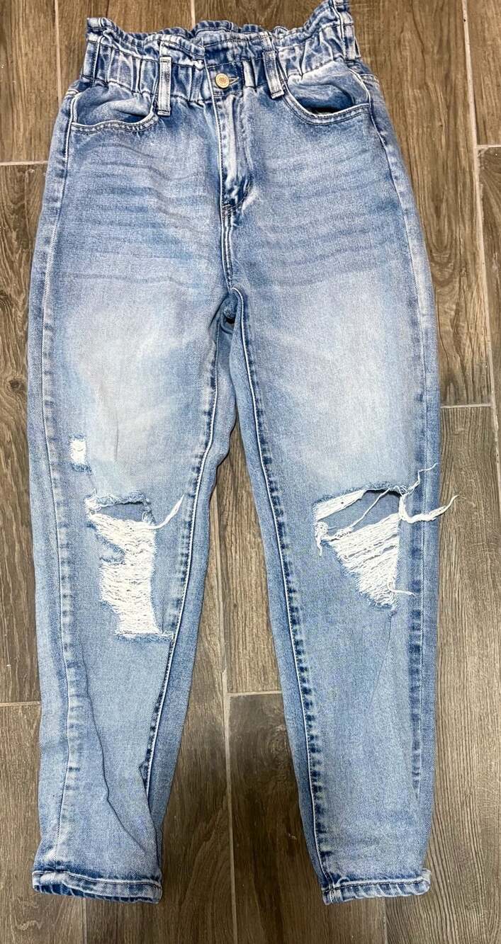 KanCan Distressed Paperbag Waist Jeans Size S Light Wash